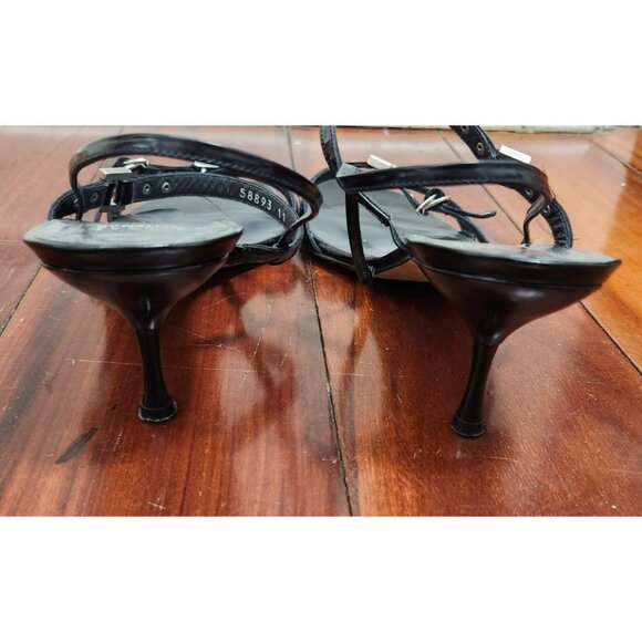 Stuart Weitzman Black Strappy Sandals Size 11M Leather Square Toe Heel Buckle - Picture 9 of 12